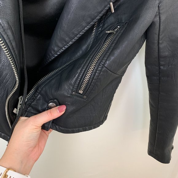 Blank NYC NEO Black Vegan Leather Zip Moto Jacket removable knit hood XS - Picture 5 of 14